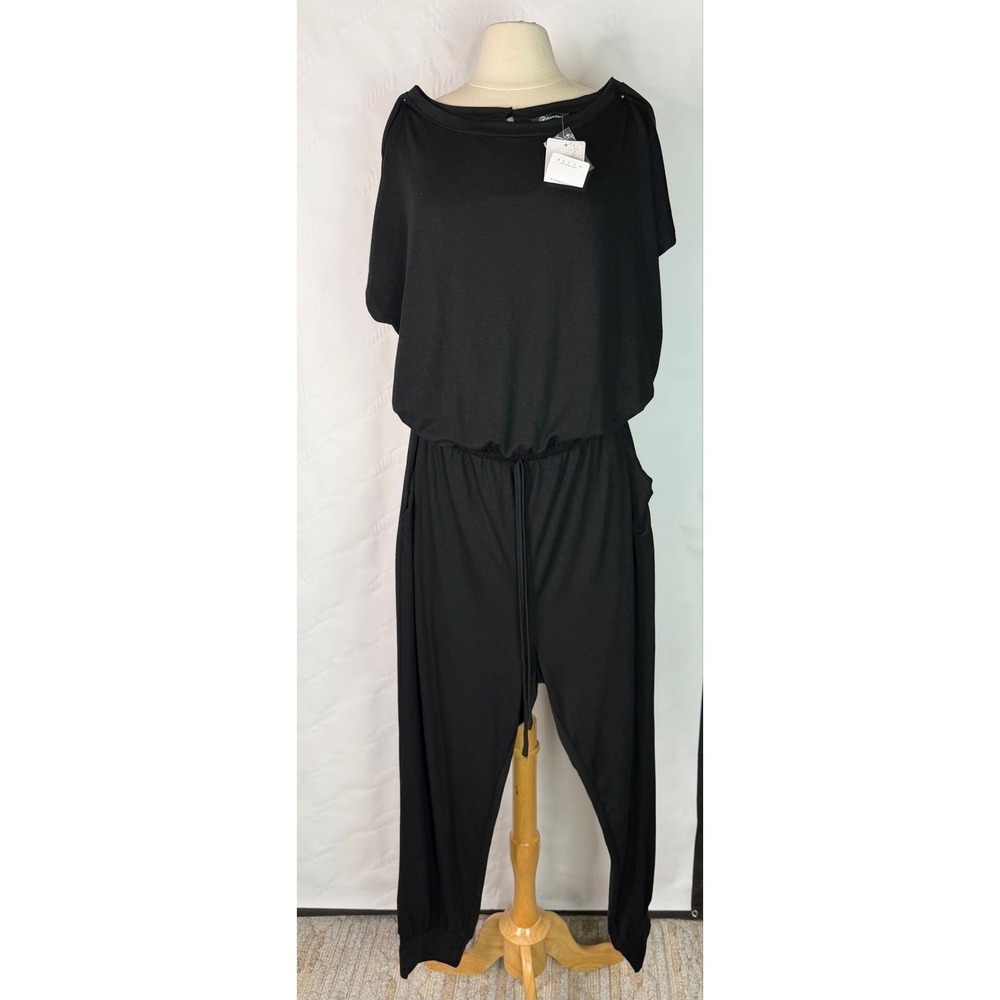 Comfortable With Stretch Black Jumpsuit With Drawstring Waist